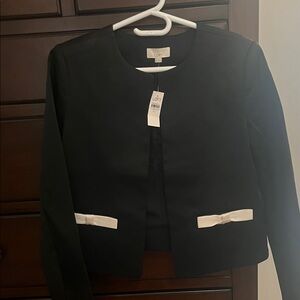 LOFT Women's Black Tuxedo Jacket with Cream Bow pockets NWT